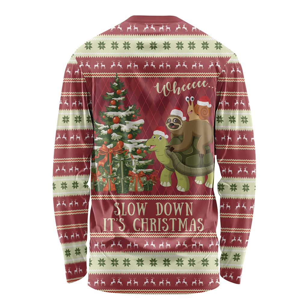 Sloth And Snail Riding A Turtle Wheeee Long Sleeve Shirt Slow Down It's Christmas - Wonder Print Shop