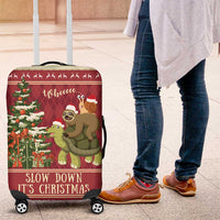 Sloth And Snail Riding A Turtle Wheeee Luggage Cover Slow Down It's Christmas - Wonder Print Shop