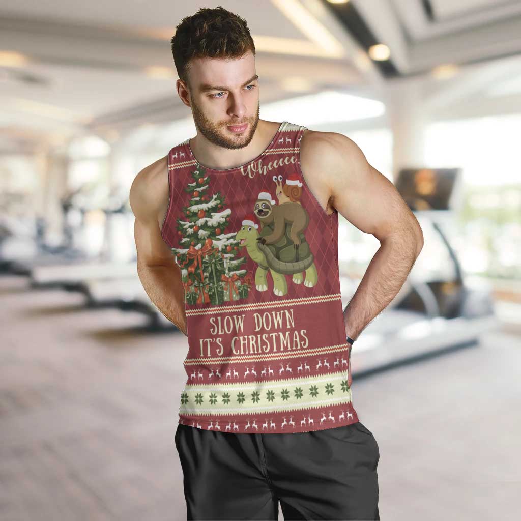 Sloth And Snail Riding A Turtle Wheeee Men Tank Top Slow Down It's Christmas - Wonder Print Shop