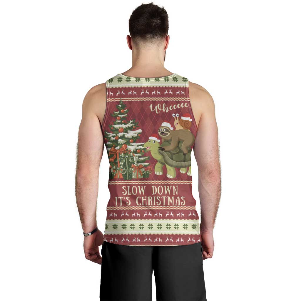 Sloth And Snail Riding A Turtle Wheeee Men Tank Top Slow Down It's Christmas - Wonder Print Shop