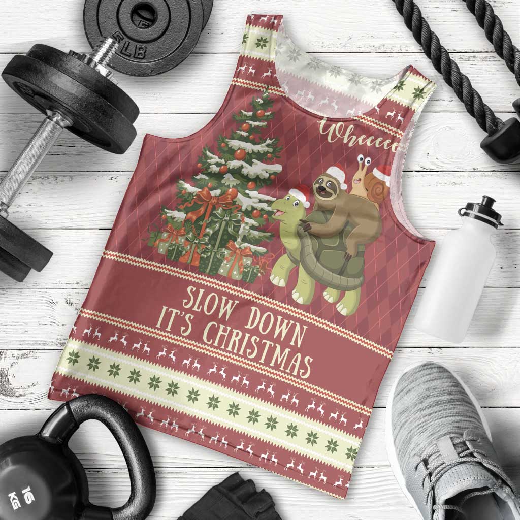 Sloth And Snail Riding A Turtle Wheeee Men Tank Top Slow Down It's Christmas - Wonder Print Shop