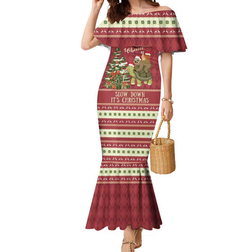 Sloth And Snail Riding A Turtle Wheeee Mermaid Dress Slow Down It's Christmas - Wonder Print Shop