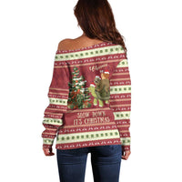 Sloth And Snail Riding A Turtle Wheeee Off Shoulder Sweater Slow Down It's Christmas - Wonder Print Shop