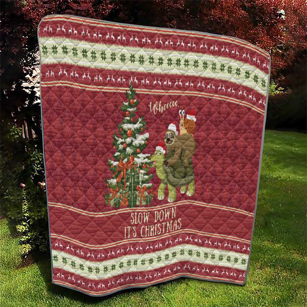 Sloth And Snail Riding A Turtle Wheeee Quilt Slow Down It's Christmas - Wonder Print Shop