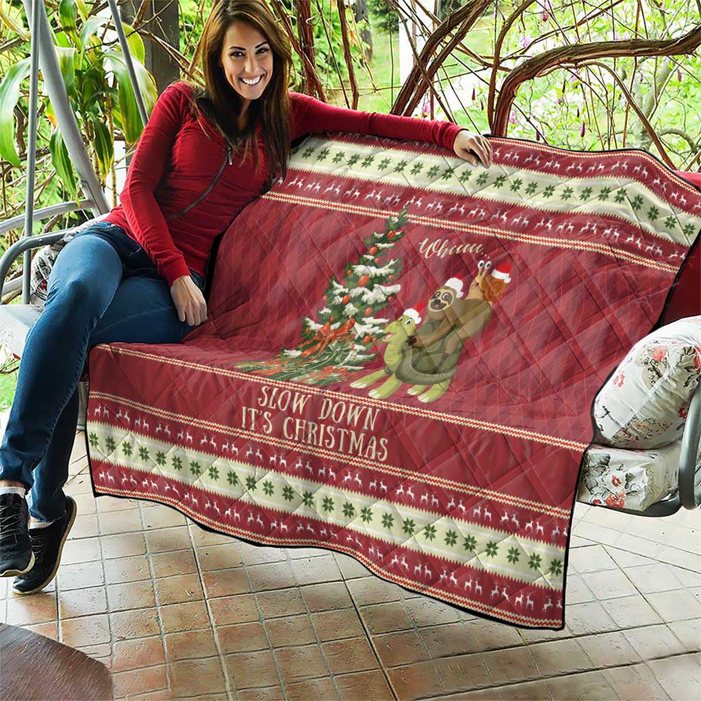 Sloth And Snail Riding A Turtle Wheeee Quilt Slow Down It's Christmas - Wonder Print Shop