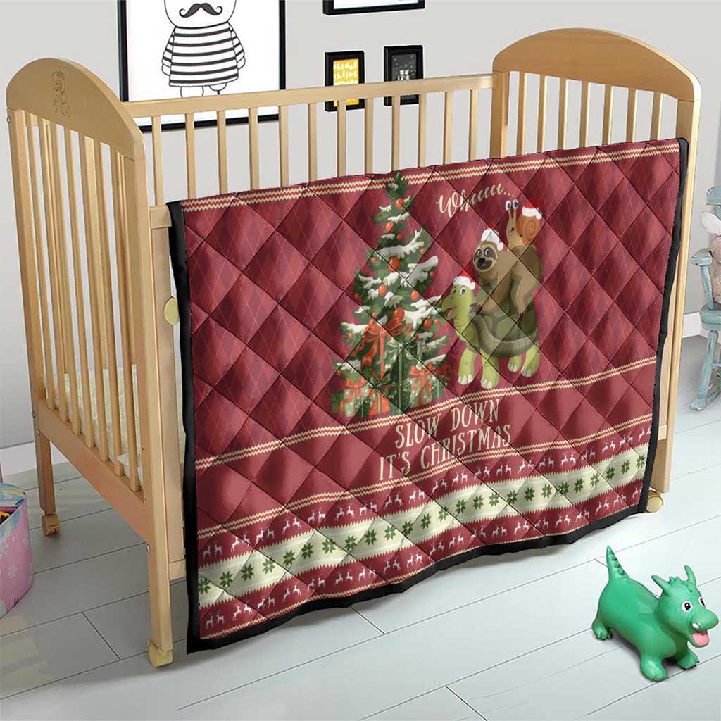 Sloth And Snail Riding A Turtle Wheeee Quilt Slow Down It's Christmas - Wonder Print Shop