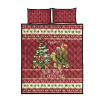 Sloth And Snail Riding A Turtle Wheeee Quilt Bed Set Slow Down It's Christmas - Wonder Print Shop