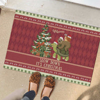 Sloth And Snail Riding A Turtle Wheeee Rubber Doormat Slow Down It's Christmas - Wonder Print Shop