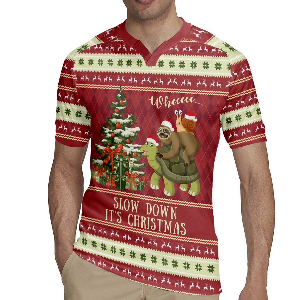 Sloth And Snail Riding A Turtle Wheeee Rugby Jersey Slow Down It's Christmas - Wonder Print Shop