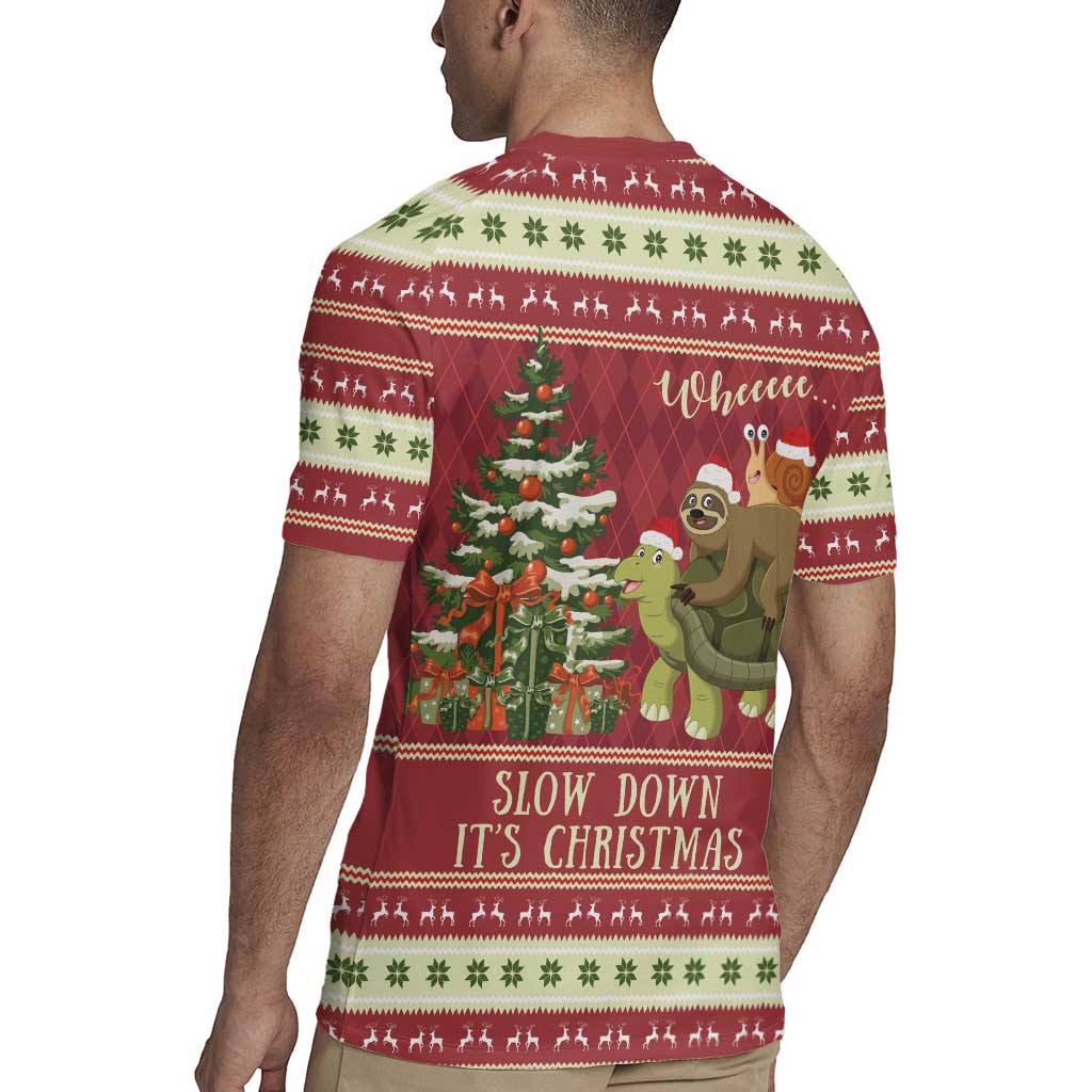 Sloth And Snail Riding A Turtle Wheeee Rugby Jersey Slow Down It's Christmas - Wonder Print Shop