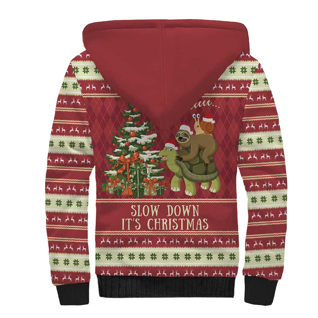 Sloth And Snail Riding A Turtle Wheeee Sherpa Hoodie Slow Down It's Christmas - Wonder Print Shop