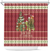Sloth And Snail Riding A Turtle Wheeee Shower Curtain Slow Down It's Christmas