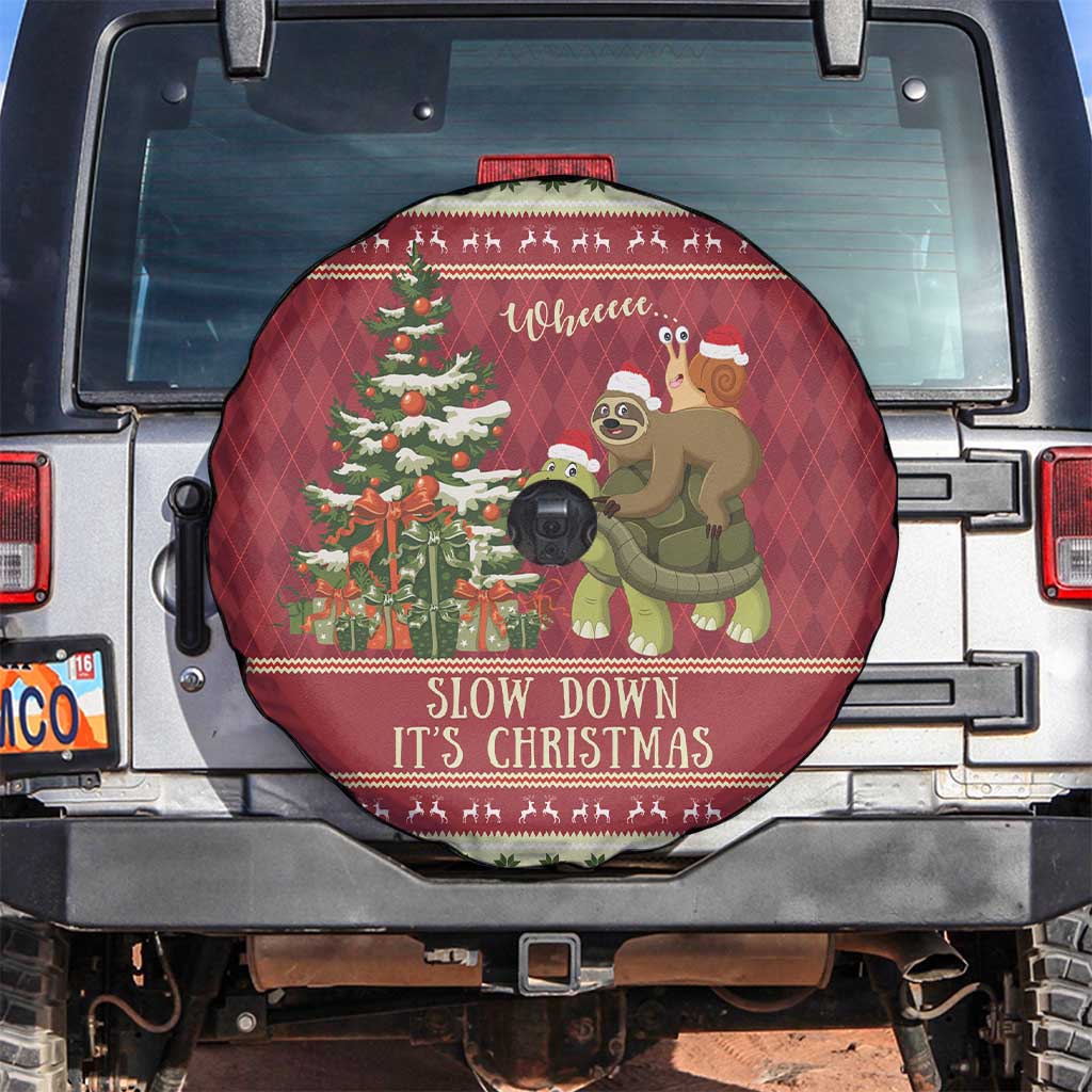 Sloth And Snail Riding A Turtle Wheeee Spare Tire Cover Slow Down It's Christmas - Wonder Print Shop