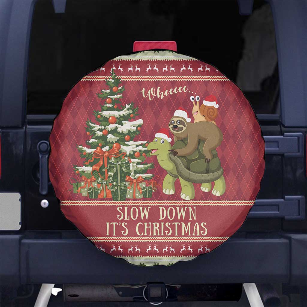 Sloth And Snail Riding A Turtle Wheeee Spare Tire Cover Slow Down It's Christmas - Wonder Print Shop