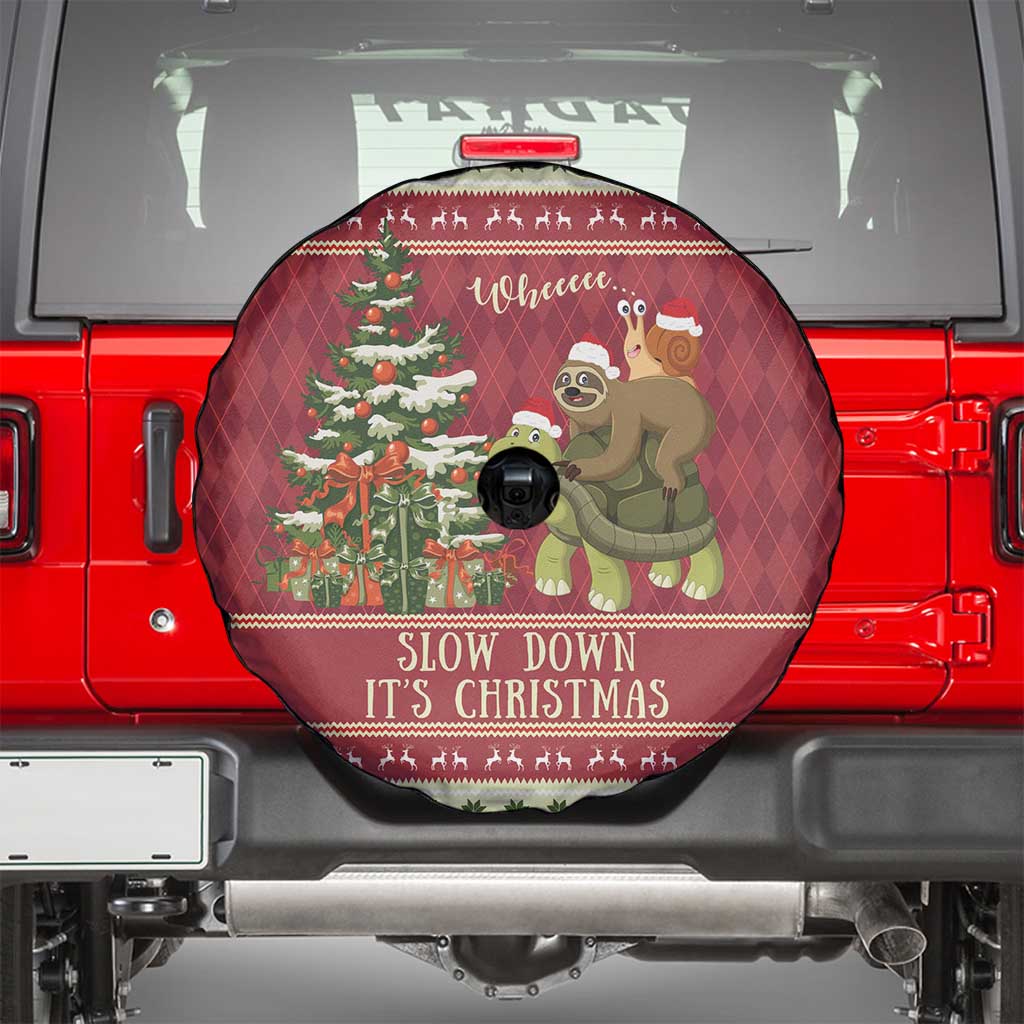 Sloth And Snail Riding A Turtle Wheeee Spare Tire Cover Slow Down It's Christmas - Wonder Print Shop