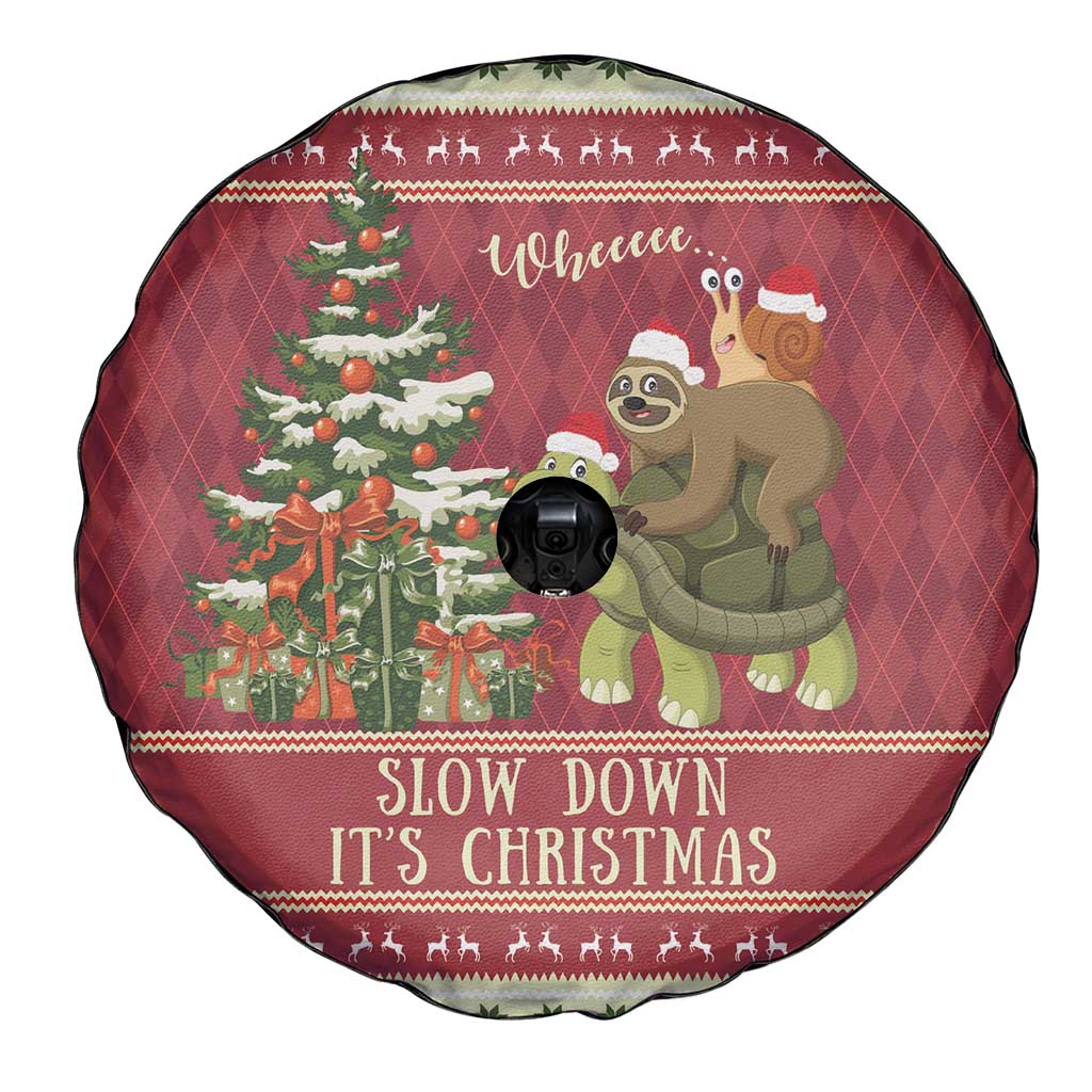 Sloth And Snail Riding A Turtle Wheeee Spare Tire Cover Slow Down It's Christmas - Wonder Print Shop