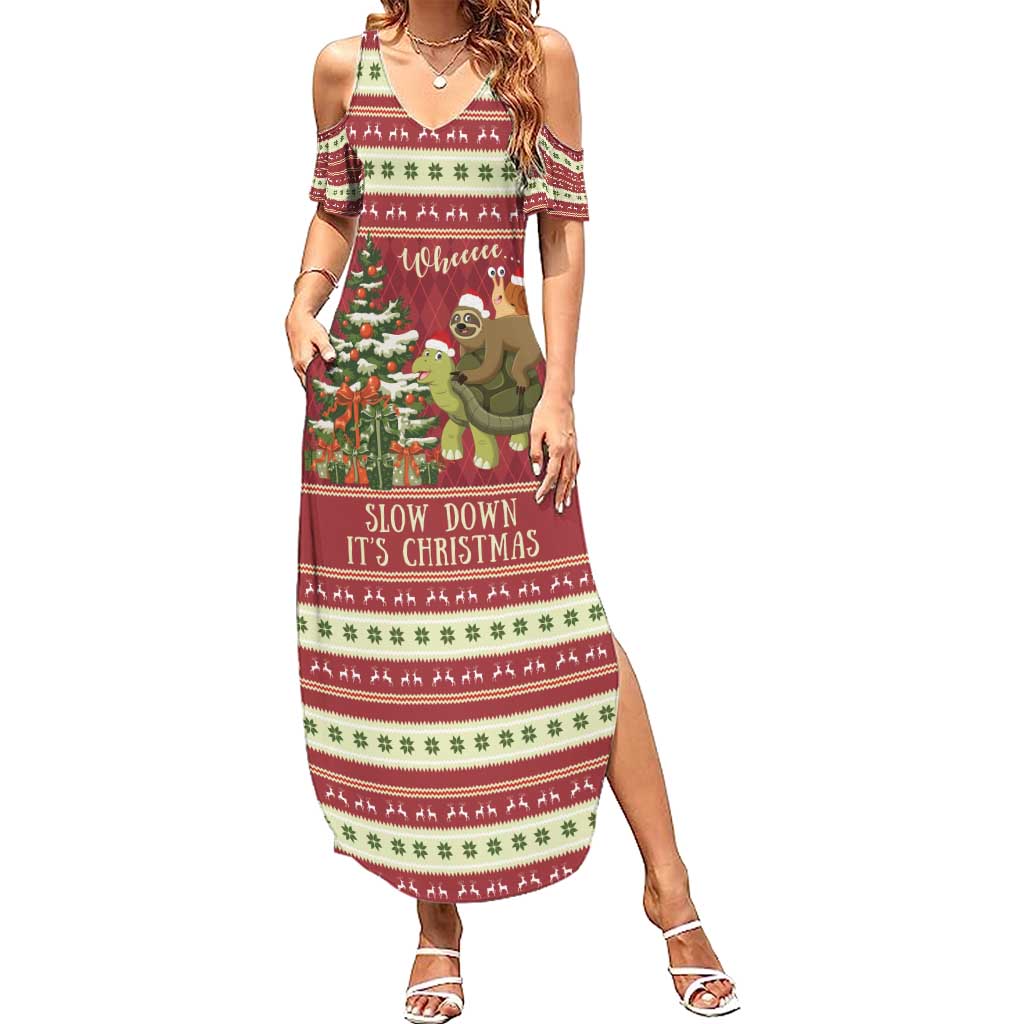 Sloth And Snail Riding A Turtle Wheeee Summer Maxi Dress Slow Down It's Christmas - Wonder Print Shop