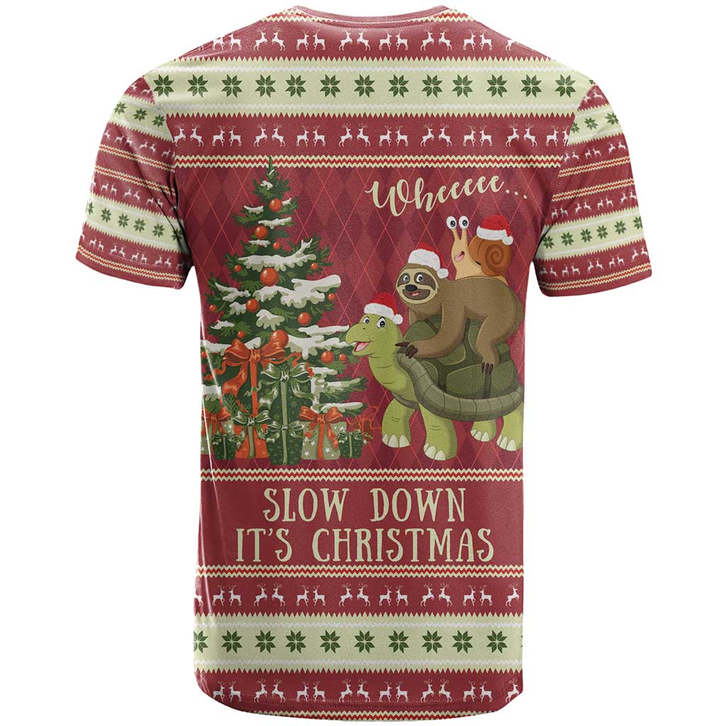 Sloth And Snail Riding A Turtle Wheeee T Shirt Slow Down It's Christmas - Wonder Print Shop