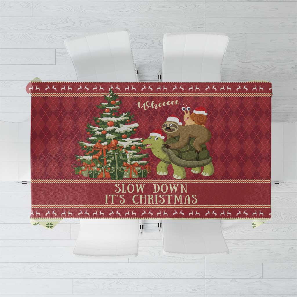 Sloth And Snail Riding A Turtle Wheeee Tablecloth Slow Down It's Christmas - Wonder Print Shop