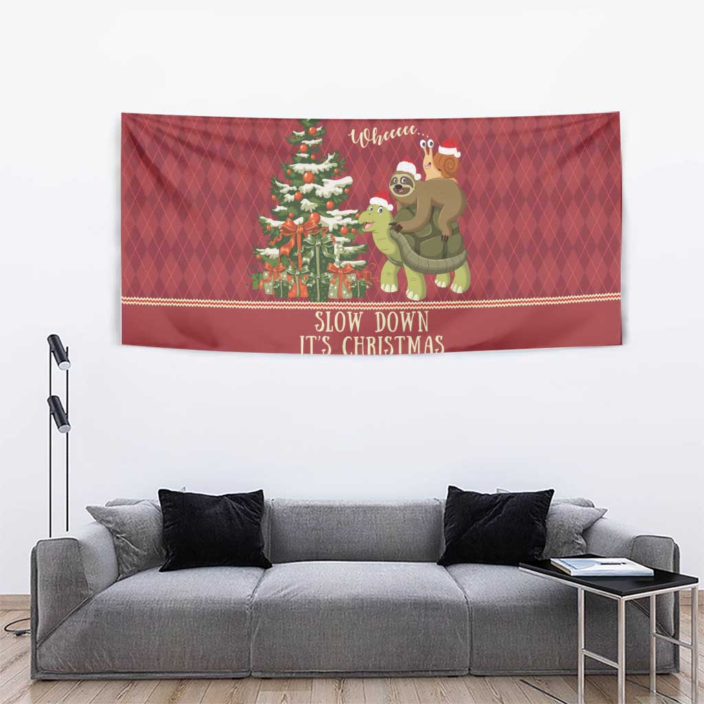 Sloth And Snail Riding A Turtle Wheeee Tapestry Slow Down It's Christmas - Wonder Print Shop