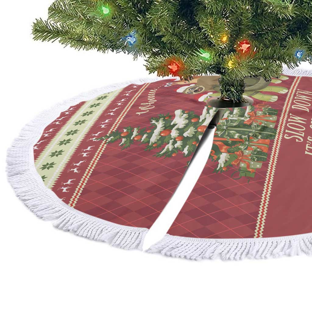 Sloth And Snail Riding A Turtle Wheeee Tree Skirt Slow Down It's Christmas - Wonder Print Shop