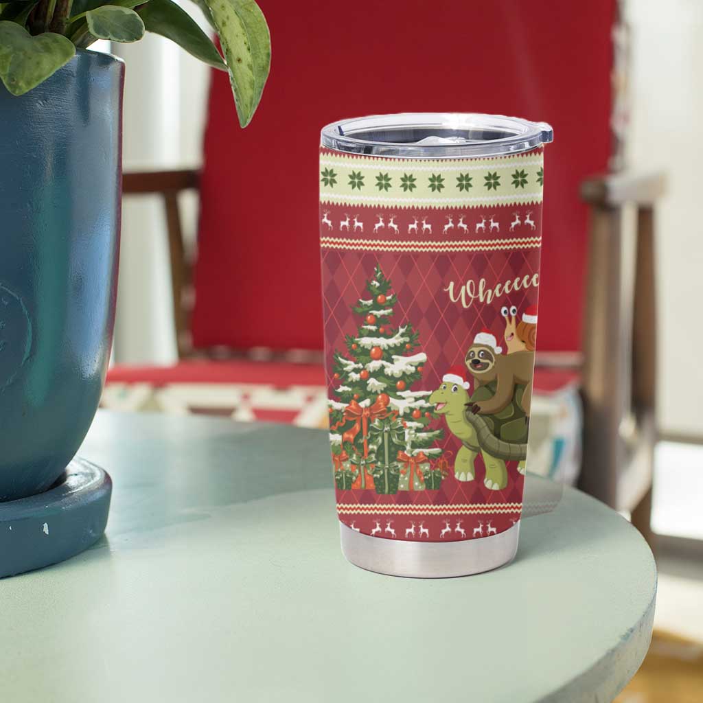 Sloth And Snail Riding A Turtle Wheeee Tumbler Cup Slow Down It's Christmas - Wonder Print Shop