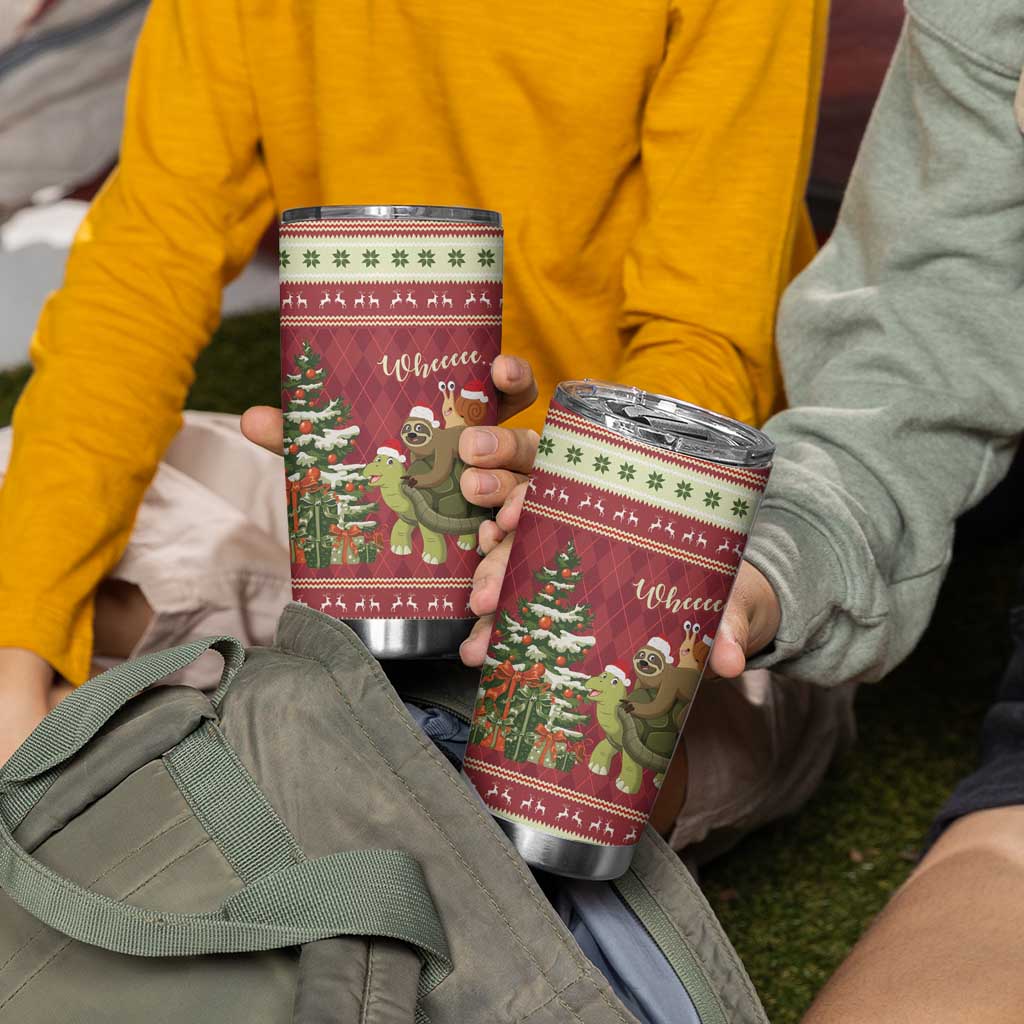 Sloth And Snail Riding A Turtle Wheeee Tumbler Cup Slow Down It's Christmas - Wonder Print Shop