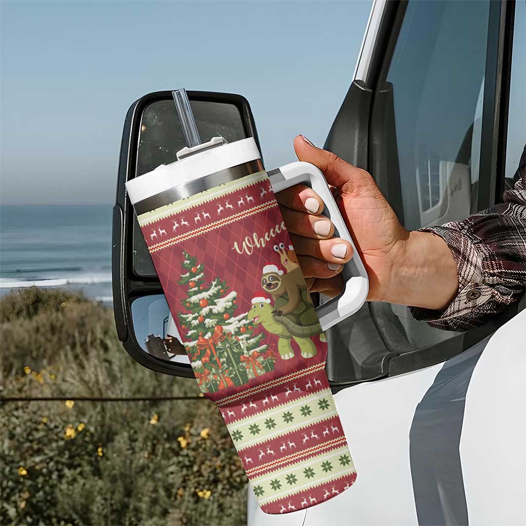 Sloth And Snail Riding A Turtle Wheeee Tumbler With Handle Slow Down It's Christmas - Wonder Print Shop