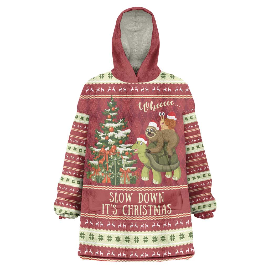 Sloth And Snail Riding A Turtle Wheeee Wearable Blanket Hoodie Slow Down It's Christmas - Wonder Print Shop