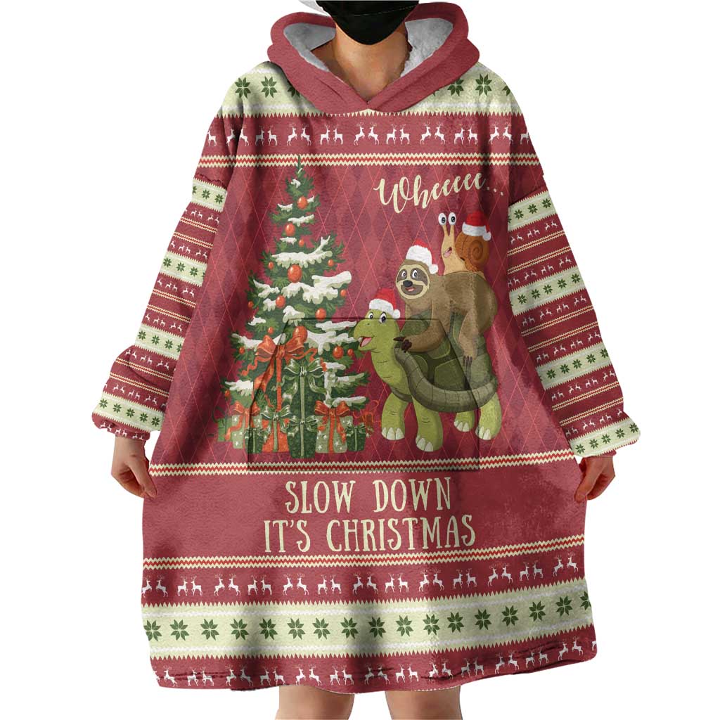 Sloth And Snail Riding A Turtle Wheeee Wearable Blanket Hoodie Slow Down It's Christmas - Wonder Print Shop