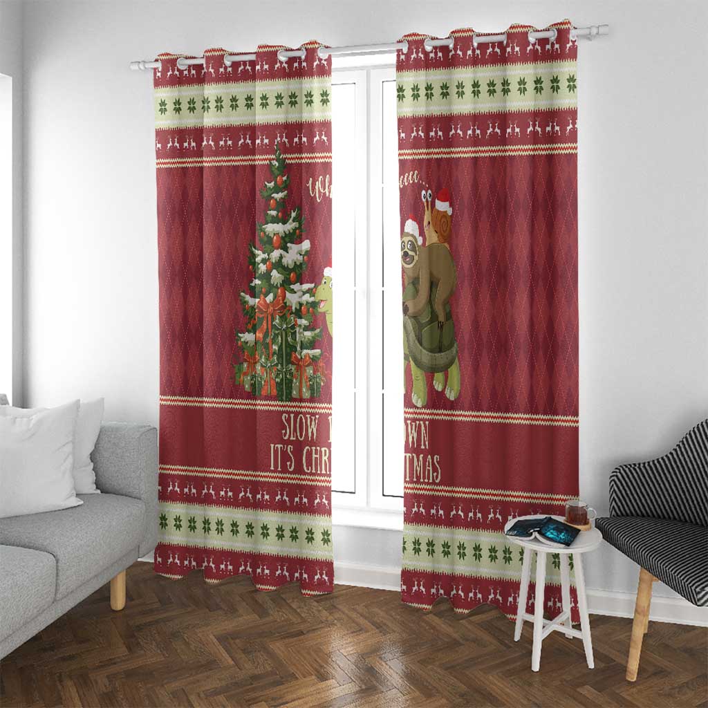 Sloth And Snail Riding A Turtle Wheeee Window Curtain Slow Down It's Christmas - Wonder Print Shop