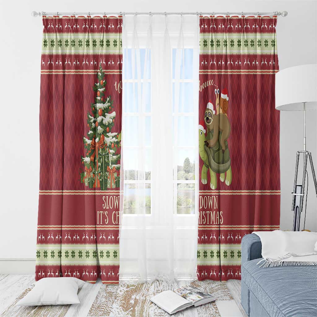 Sloth And Snail Riding A Turtle Wheeee Window Curtain Slow Down It's Christmas - Wonder Print Shop