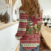Sloth And Snail Riding A Turtle Wheeee Women Casual Shirt Slow Down It's Christmas - Wonder Print Shop