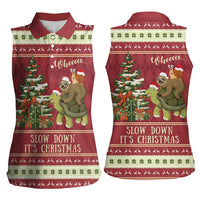 Sloth And Snail Riding A Turtle Wheeee Women Sleeveless Polo Shirt Slow Down It's Christmas - Wonder Print Shop