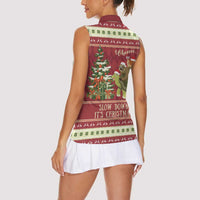 Sloth And Snail Riding A Turtle Wheeee Women Sleeveless Polo Shirt Slow Down It's Christmas - Wonder Print Shop