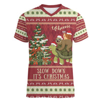 Sloth And Snail Riding A Turtle Wheeee Women V-Neck T-Shirt Slow Down It's Christmas - Wonder Print Shop