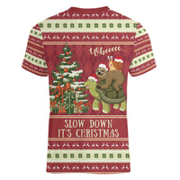 Sloth And Snail Riding A Turtle Wheeee Women V-Neck T-Shirt Slow Down It's Christmas - Wonder Print Shop
