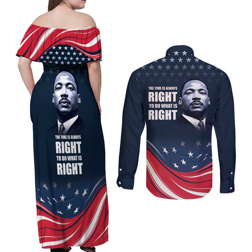 Honor of MLK Day Couples Matching Off Shoulder Maxi Dress and Long Sleeve Button Shirt The Time Is Always Right To Do What Is Right LT9 - Wonder Print Shop