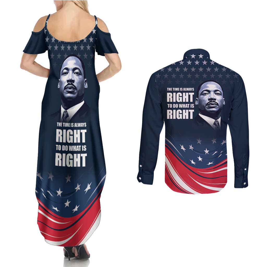 Honor of MLK Day Couples Matching Summer Maxi Dress and Long Sleeve Button Shirt The Time Is Always Right To Do What Is Right LT9 - Wonder Print Shop