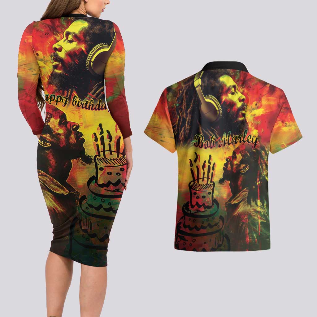 Happy Birthday King of Reggae Couples Matching Long Sleeve Bodycon Dress and Hawaiian Shirt LT9 - Wonder Print Shop