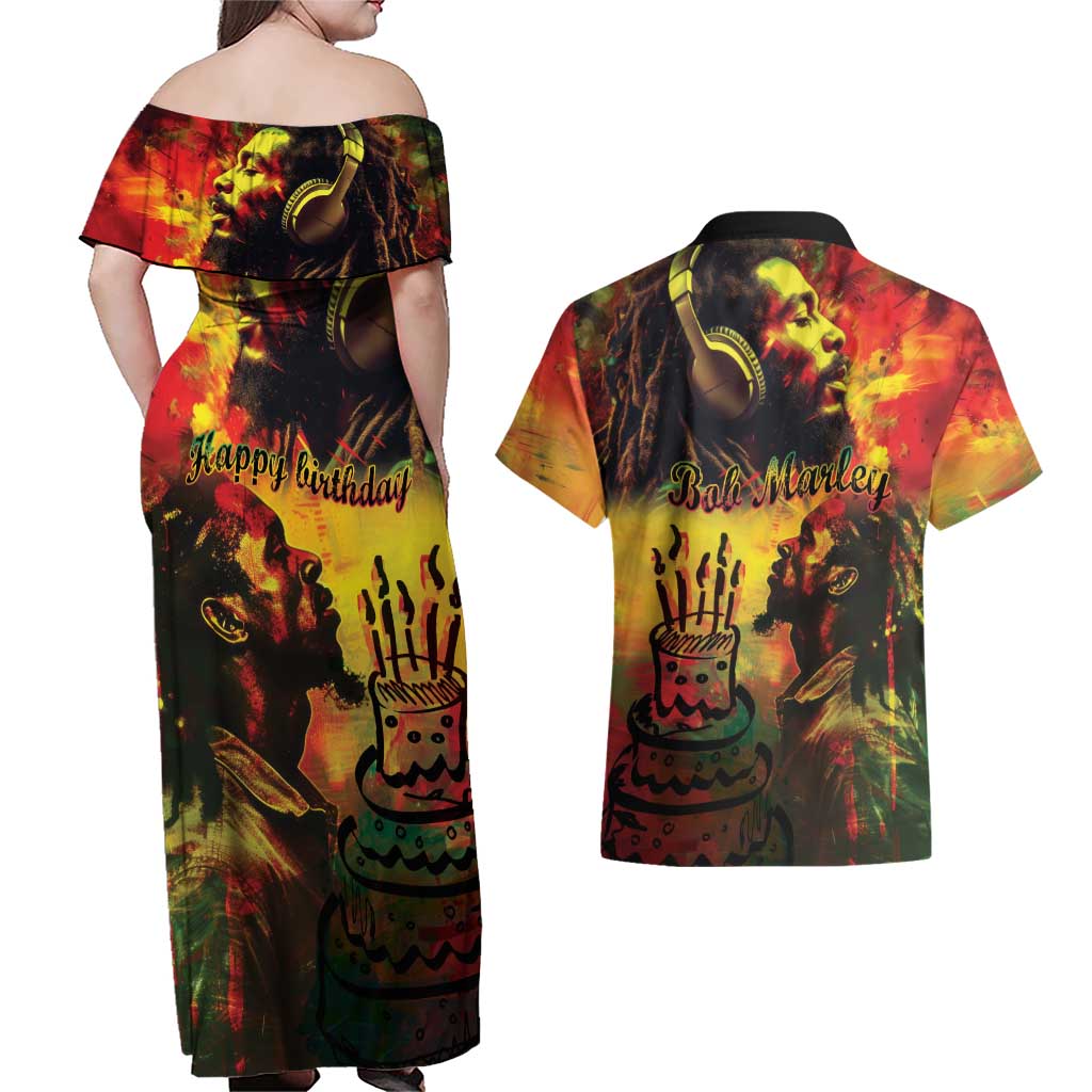 Happy Birthday King of Reggae Couples Matching Off Shoulder Maxi Dress and Hawaiian Shirt LT9 - Wonder Print Shop