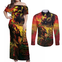 Happy Birthday King of Reggae Couples Matching Off Shoulder Maxi Dress and Long Sleeve Button Shirt LT9 - Wonder Print Shop