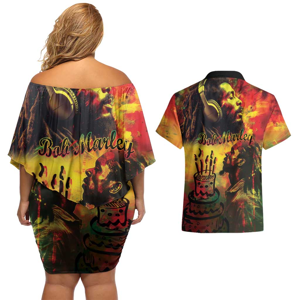 Happy Birthday King of Reggae Couples Matching Off Shoulder Short Dress and Hawaiian Shirt LT9 - Wonder Print Shop