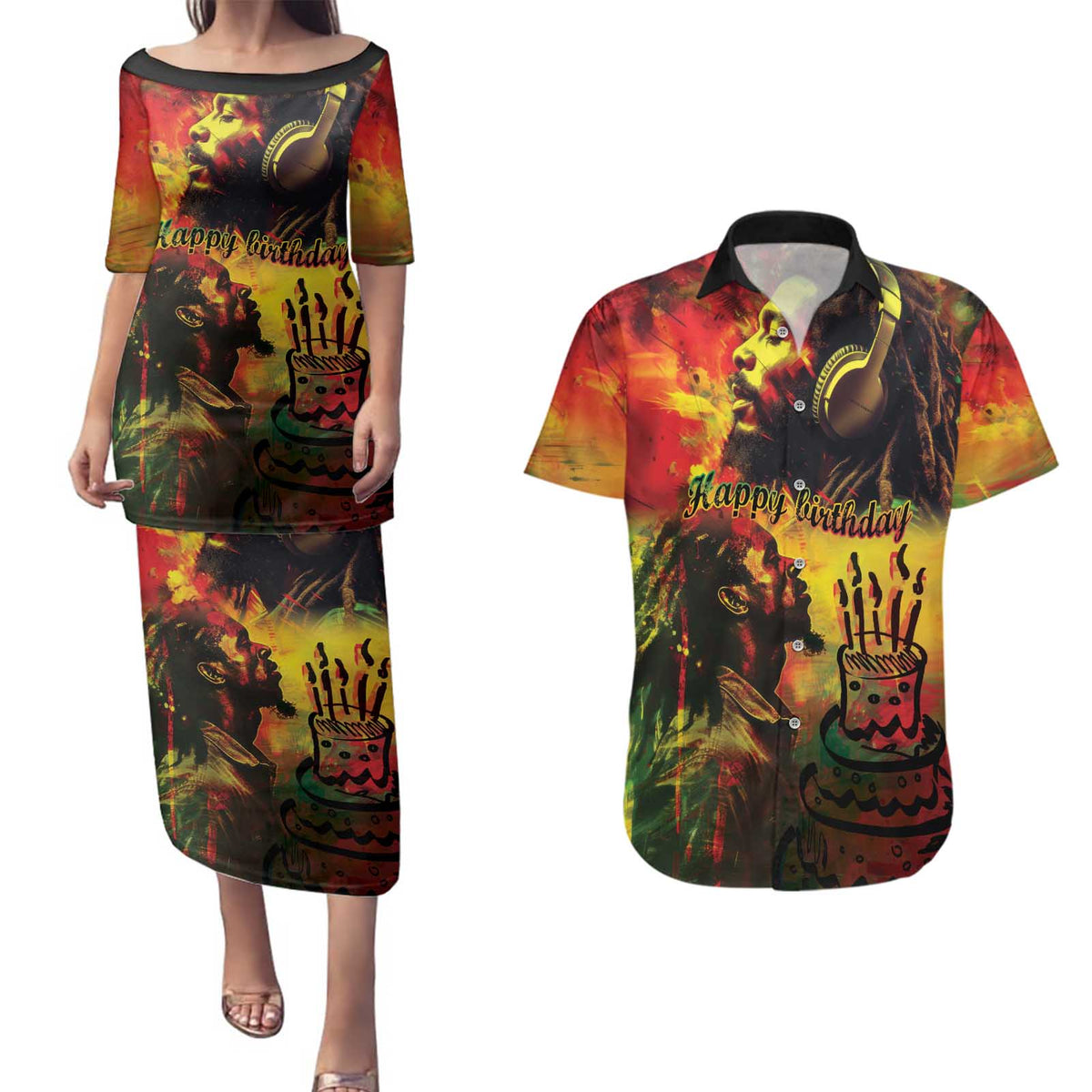 Happy Birthday King of Reggae Couples Matching Puletasi and Hawaiian Shirt LT9 - Wonder Print Shop