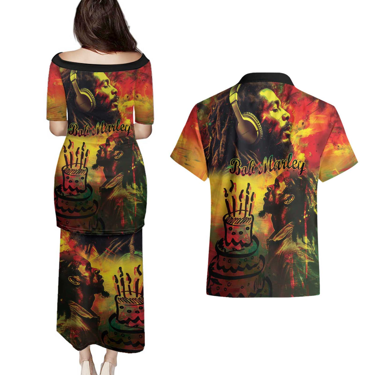 Happy Birthday King of Reggae Couples Matching Puletasi and Hawaiian Shirt LT9 - Wonder Print Shop