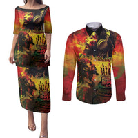 Happy Birthday King of Reggae Couples Matching Puletasi and Long Sleeve Button Shirt LT9 - Wonder Print Shop