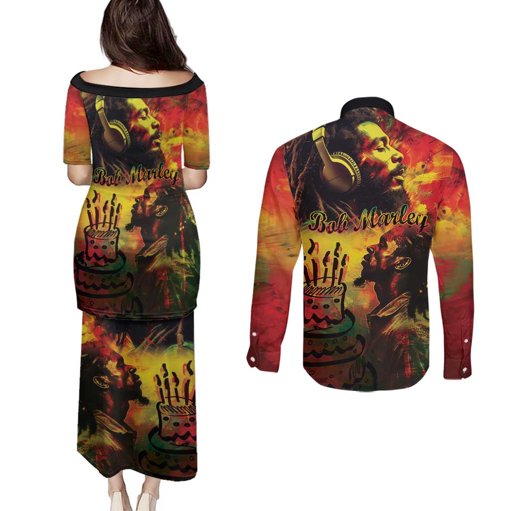 Happy Birthday King of Reggae Couples Matching Puletasi and Long Sleeve Button Shirt LT9 - Wonder Print Shop