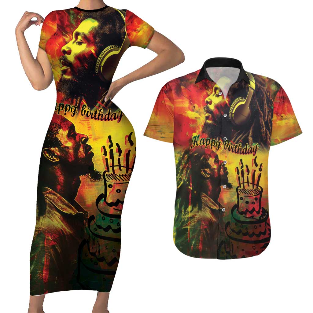 Happy Birthday King of Reggae Couples Matching Short Sleeve Bodycon Dress and Hawaiian Shirt LT9 - Wonder Print Shop