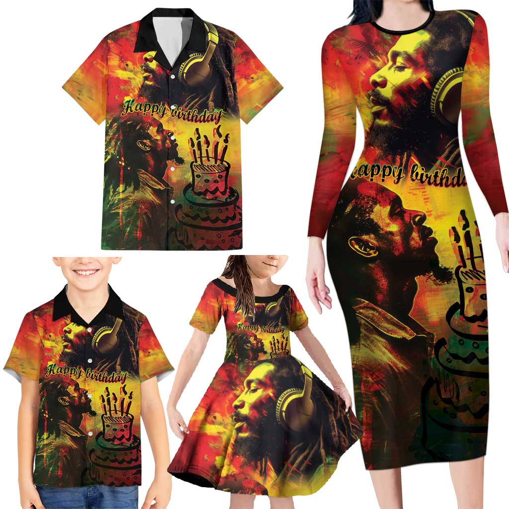 Happy Birthday King of Reggae Family Matching Long Sleeve Bodycon Dress and Hawaiian Shirt LT9 - Wonder Print Shop