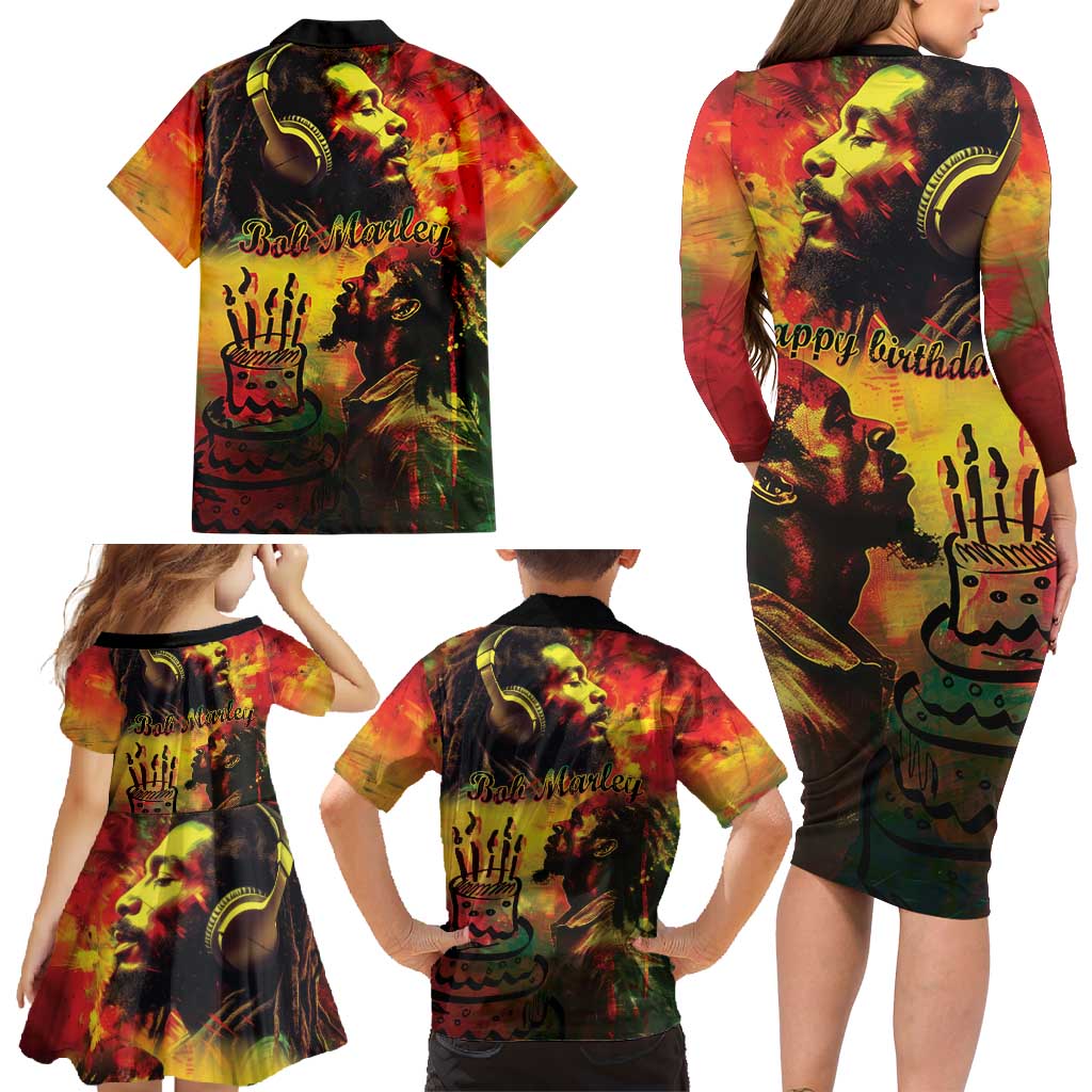 Happy Birthday King of Reggae Family Matching Long Sleeve Bodycon Dress and Hawaiian Shirt LT9 - Wonder Print Shop
